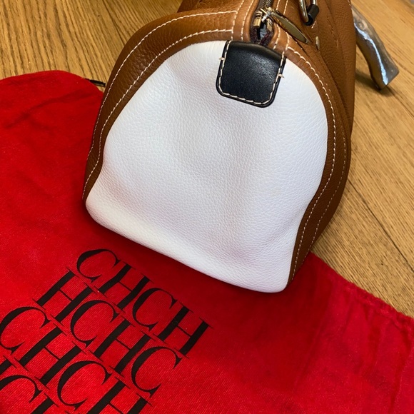 Carolina Herrera Brown & White Boston Satchel